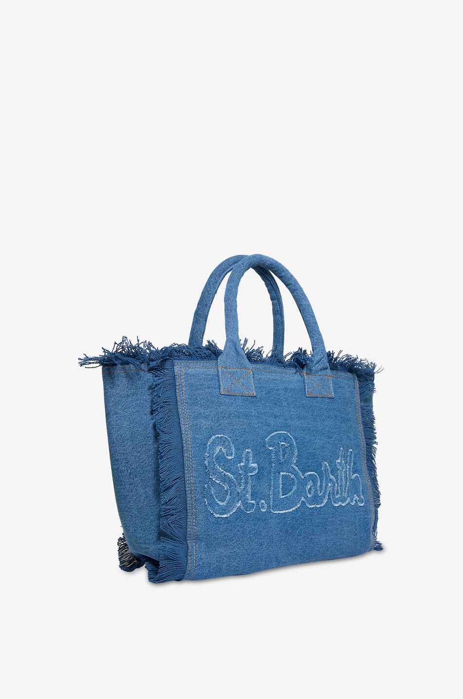 MC2 SAINT BARTH Fringed denim cotton tote bag Women BLUE 2