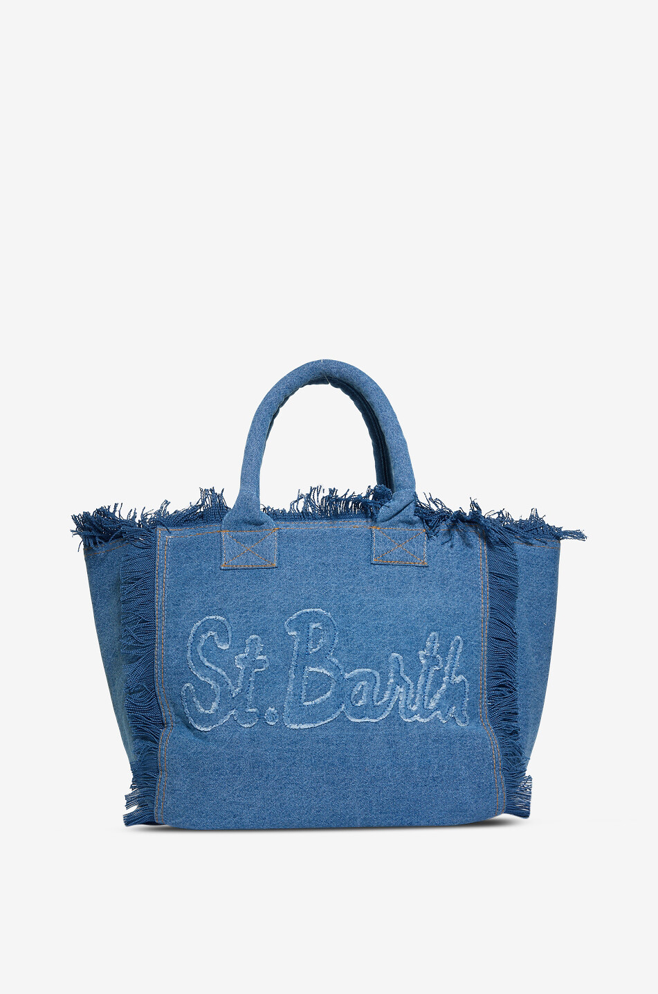 MC2 SAINT BARTH Fringed denim cotton tote bag Women BLUE 3