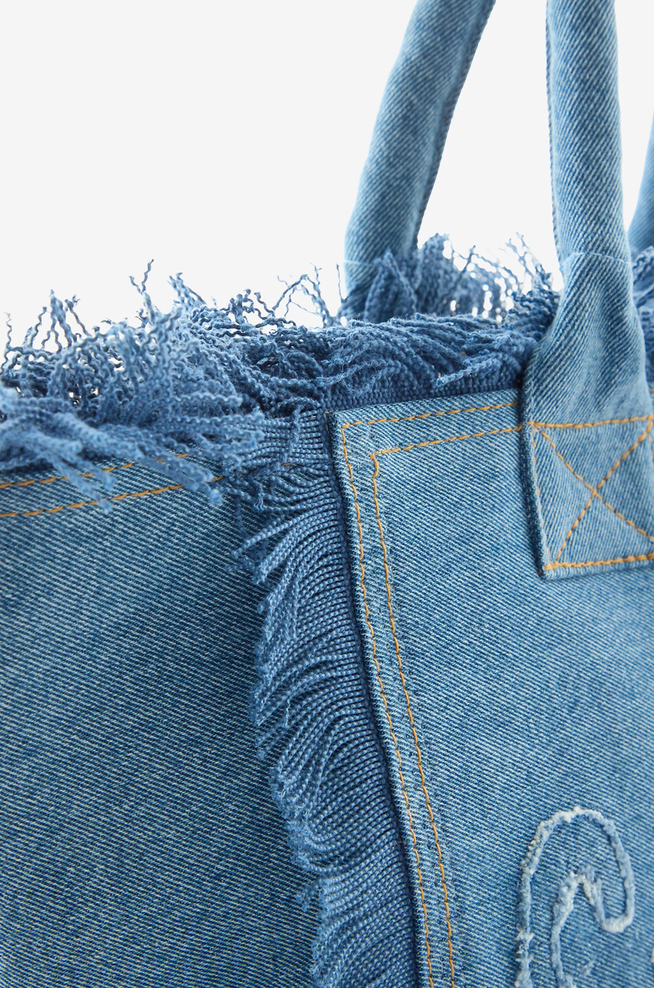MC2 SAINT BARTH Fringed denim cotton tote bag Women BLUE 5