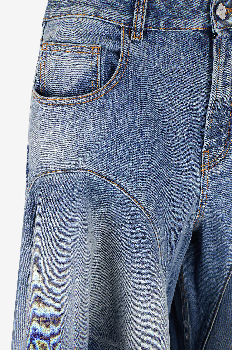 ALAÏA Flared denim jeans with ruffled cotton Women BLUE 3