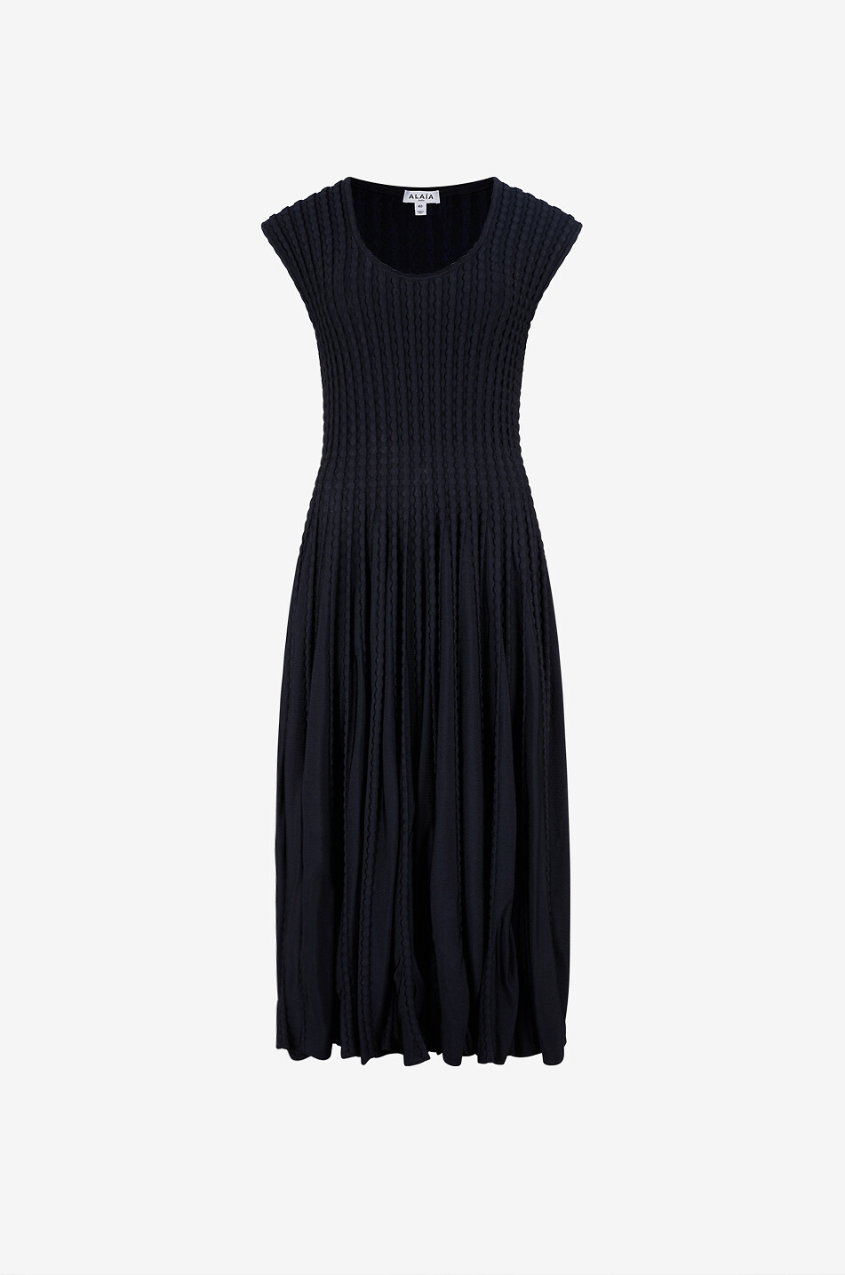 ALAÏA Fitted round-neck pleated knit midi dress Women DARK BLUE 1