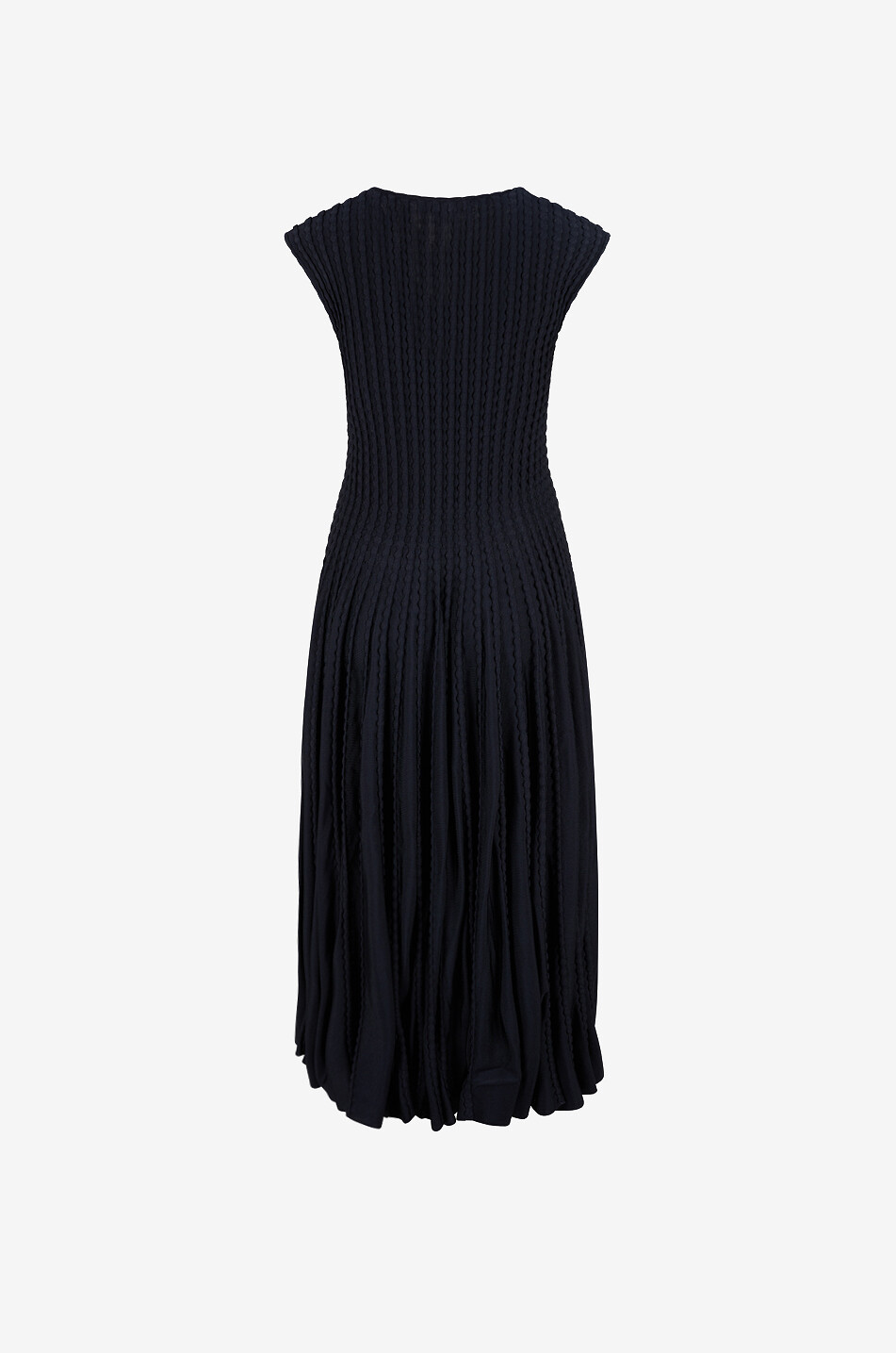ALAÏA Fitted round-neck pleated knit midi dress Women DARK BLUE 2
