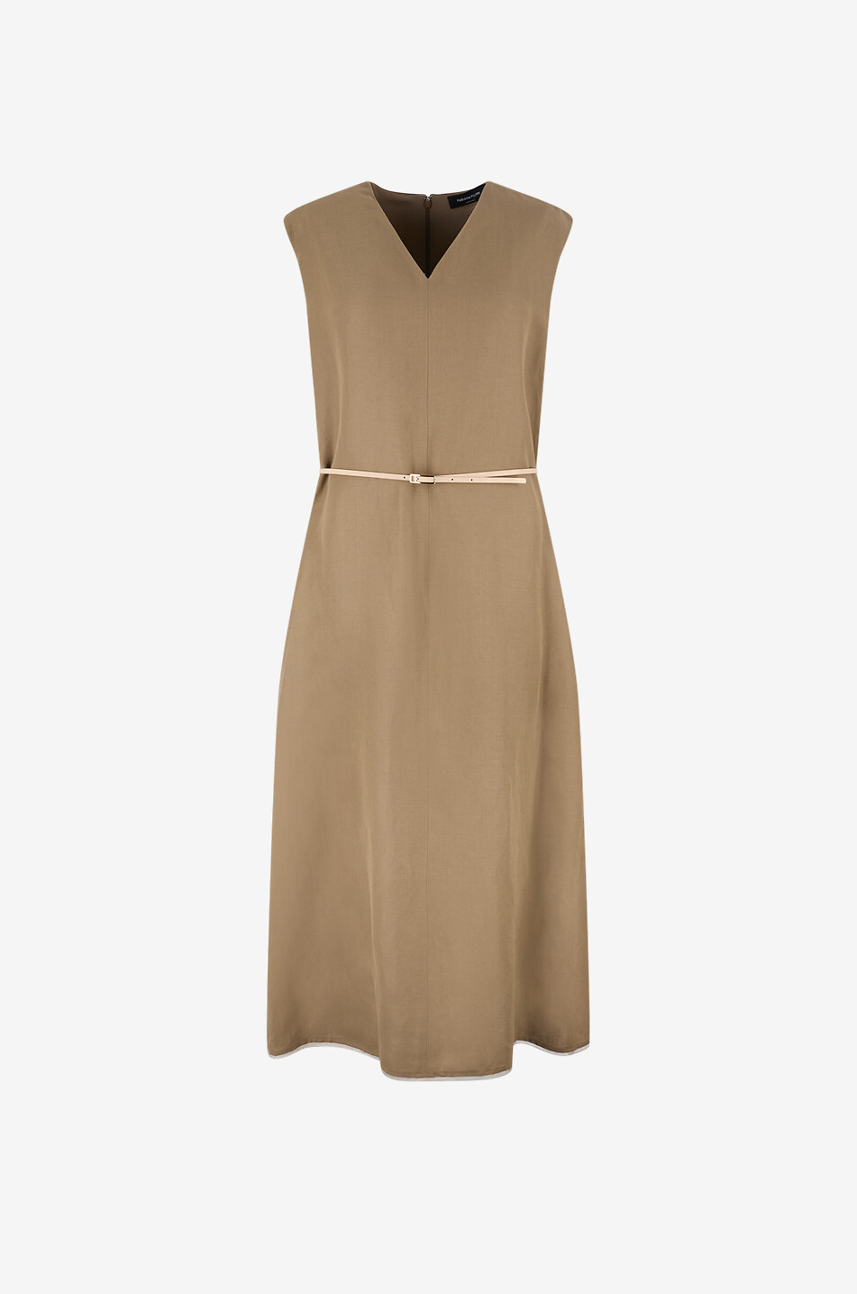 FABIANA FILIPPI Flared viscose and linen midi dress with V-neck Women BROWN 1