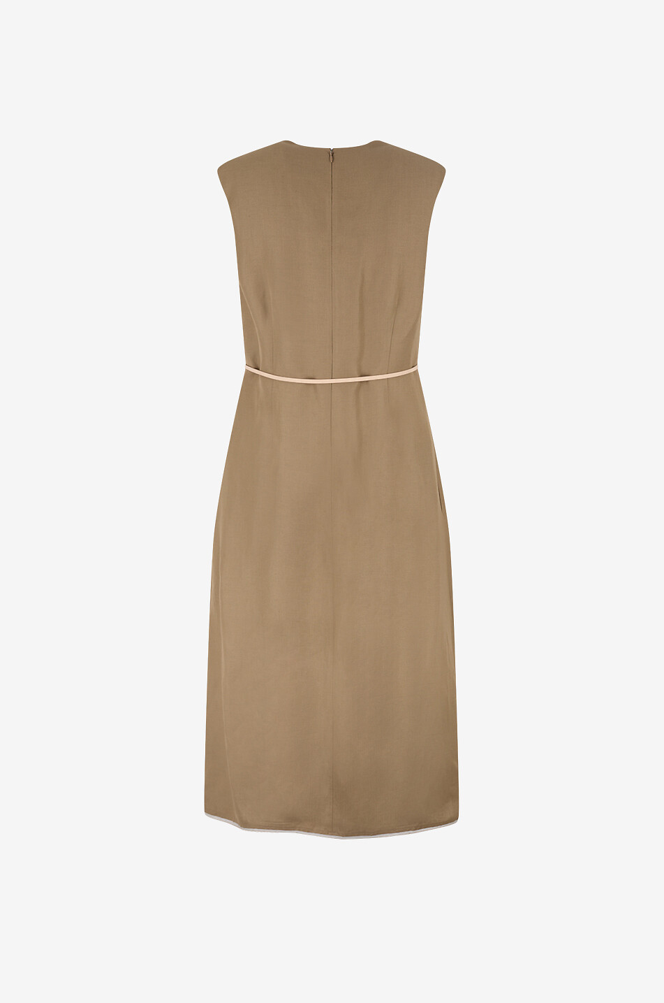 FABIANA FILIPPI Flared viscose and linen midi dress with V-neck Women BROWN 2