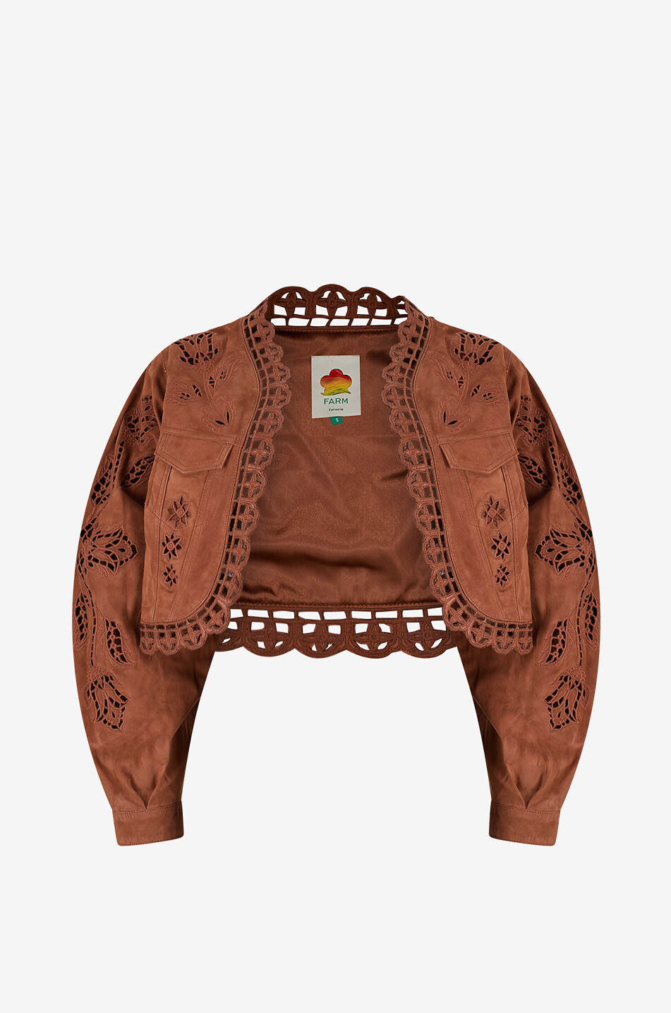 Short embroidered leather lightweight jacket