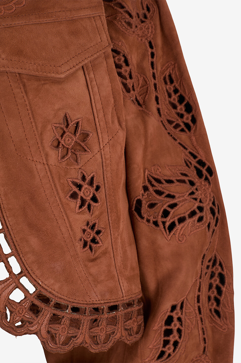 FARM RIO Short embroidered leather lightweight jacket Women BROWN 3