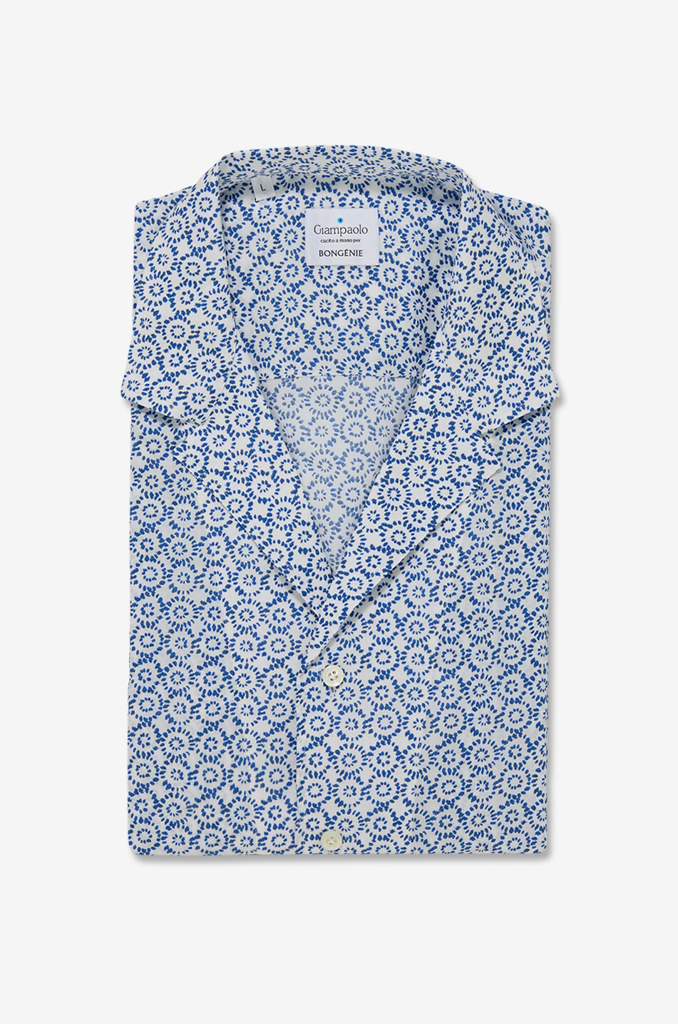GIAMPAOLO Straight printed cotton Cuban collar shirt Men DARK BLUE 1