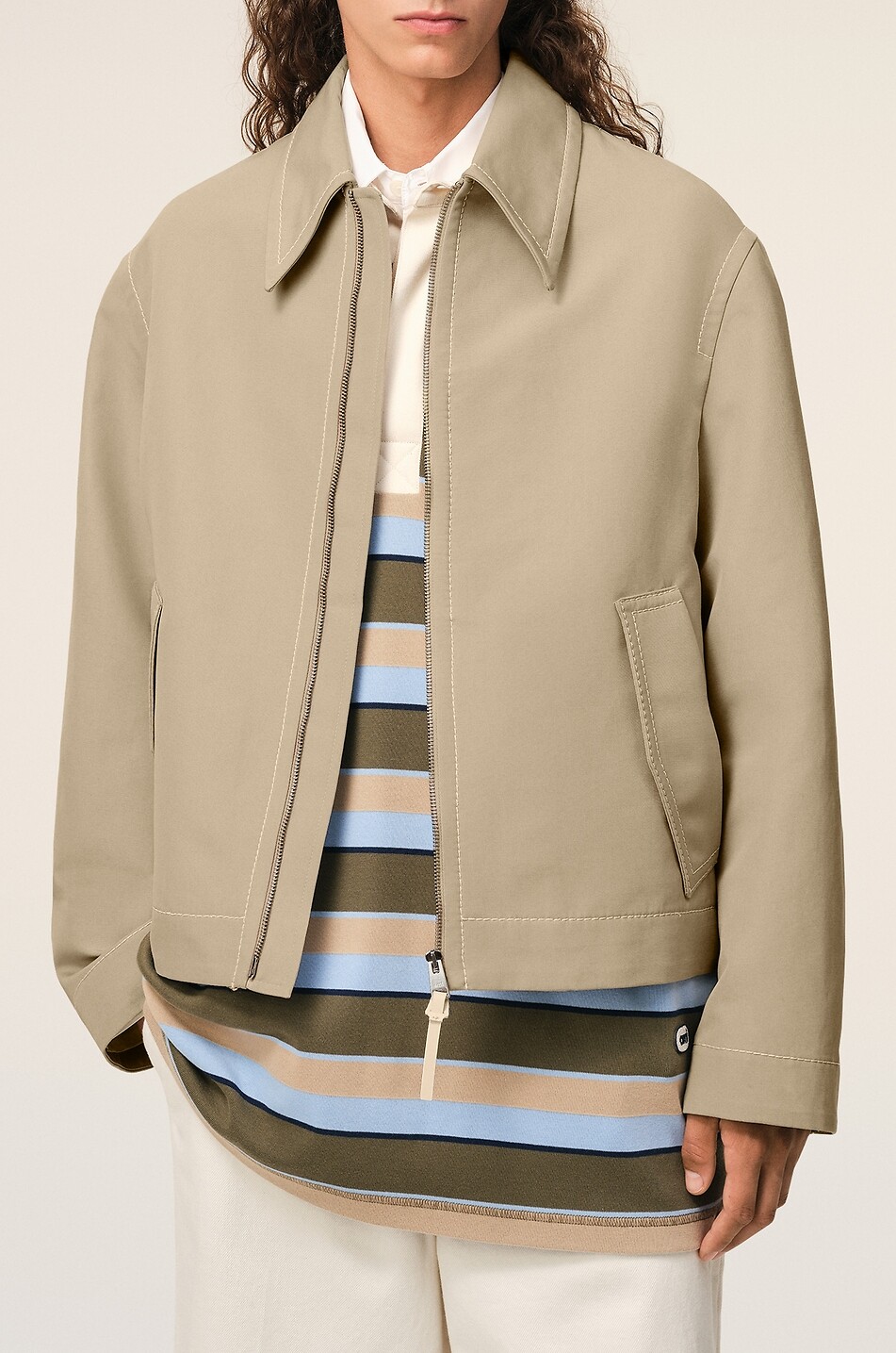 AMI Lightweight gabardine cotton shirt collar jacket Men BEIGE 4