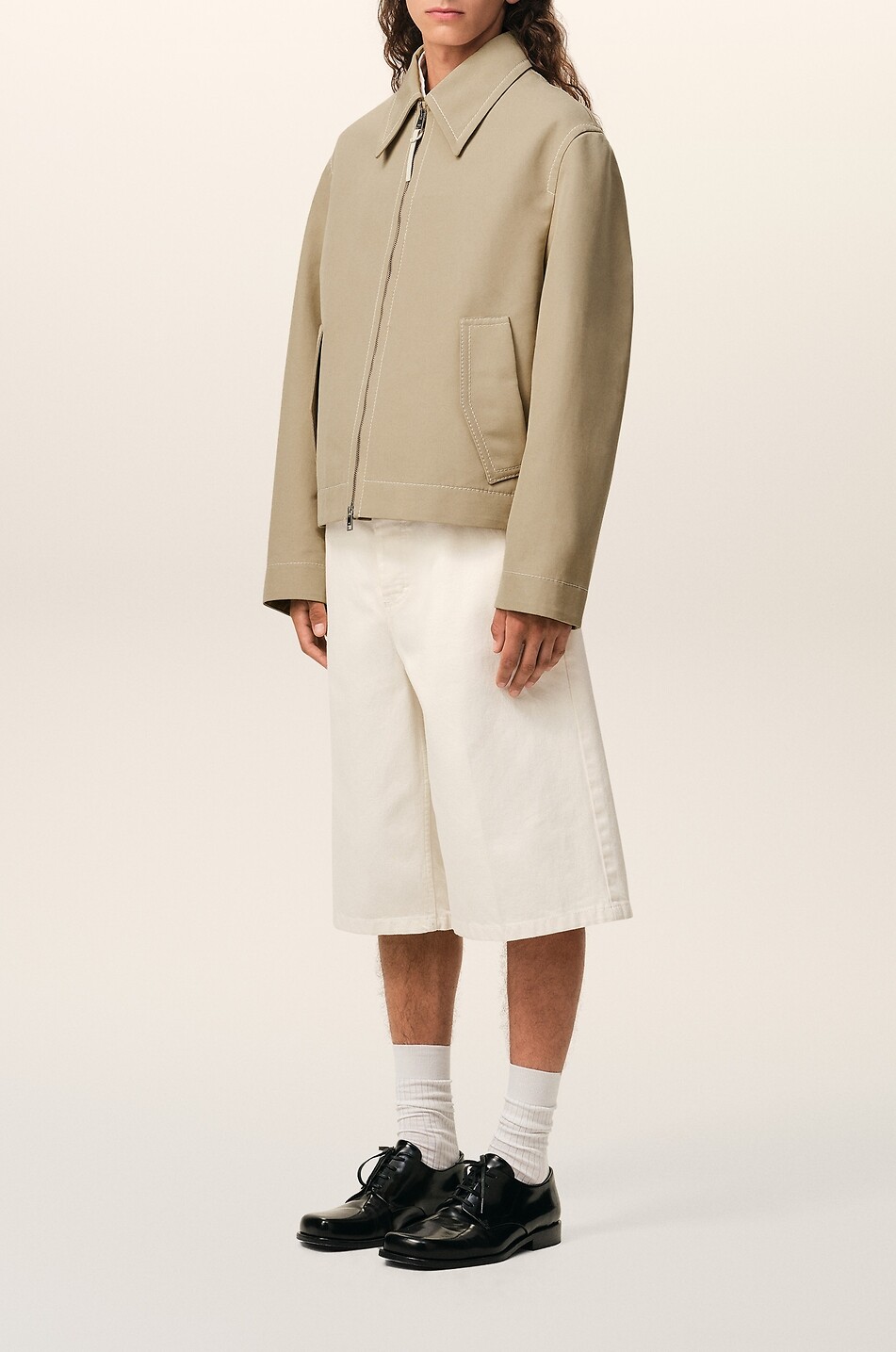 AMI Lightweight gabardine cotton shirt collar jacket Men BEIGE 6