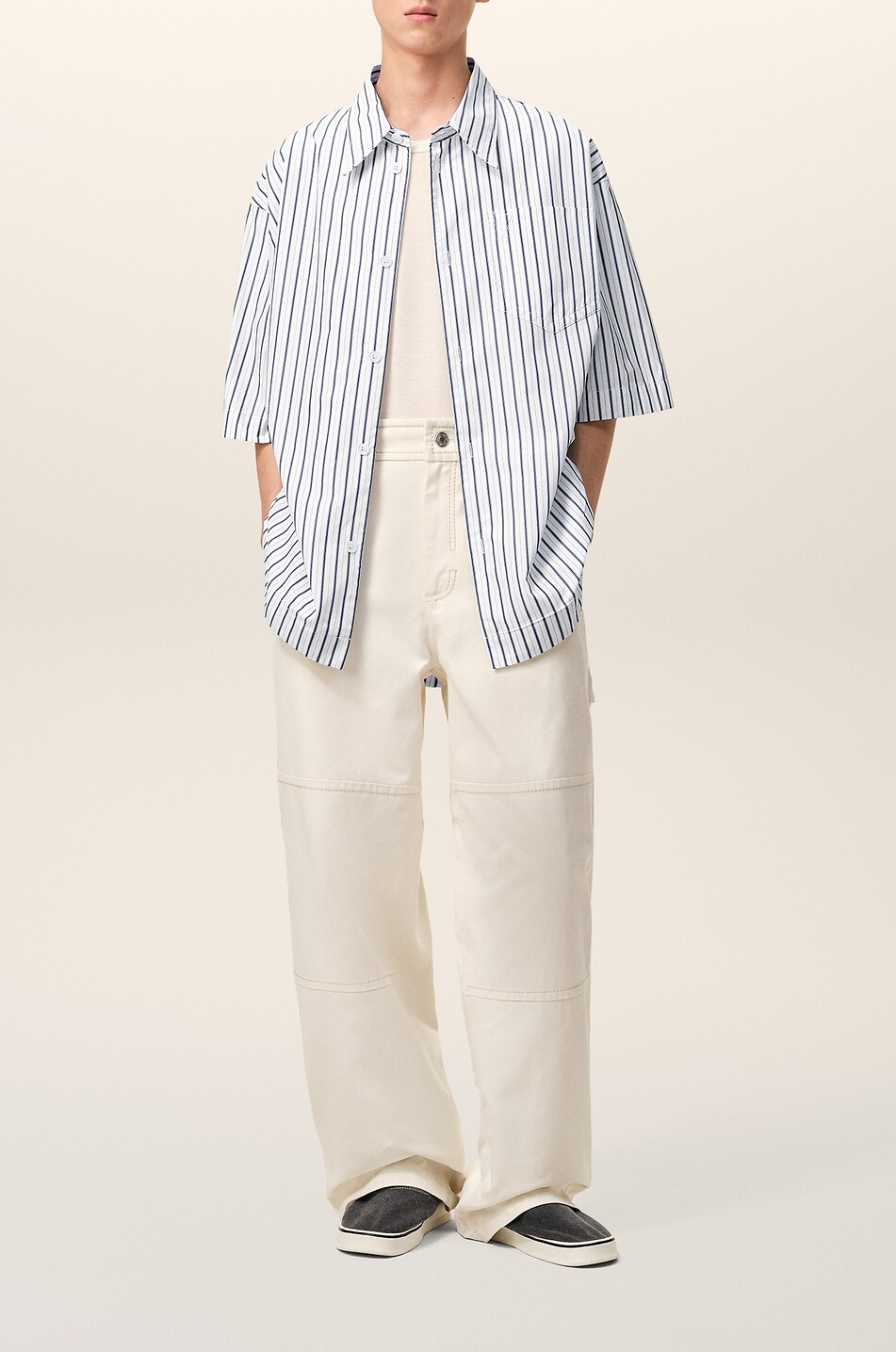 AMI Ami De Coeur striped cotton poplin oversized shirt Men WHITE 2