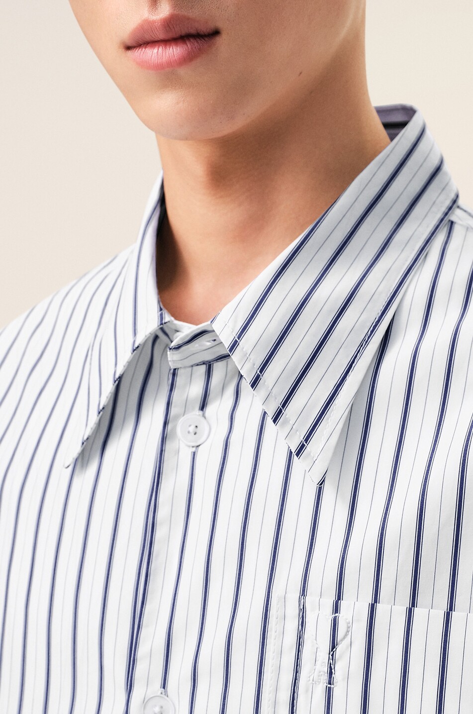 AMI Ami De Coeur striped cotton poplin oversized shirt Men WHITE 4