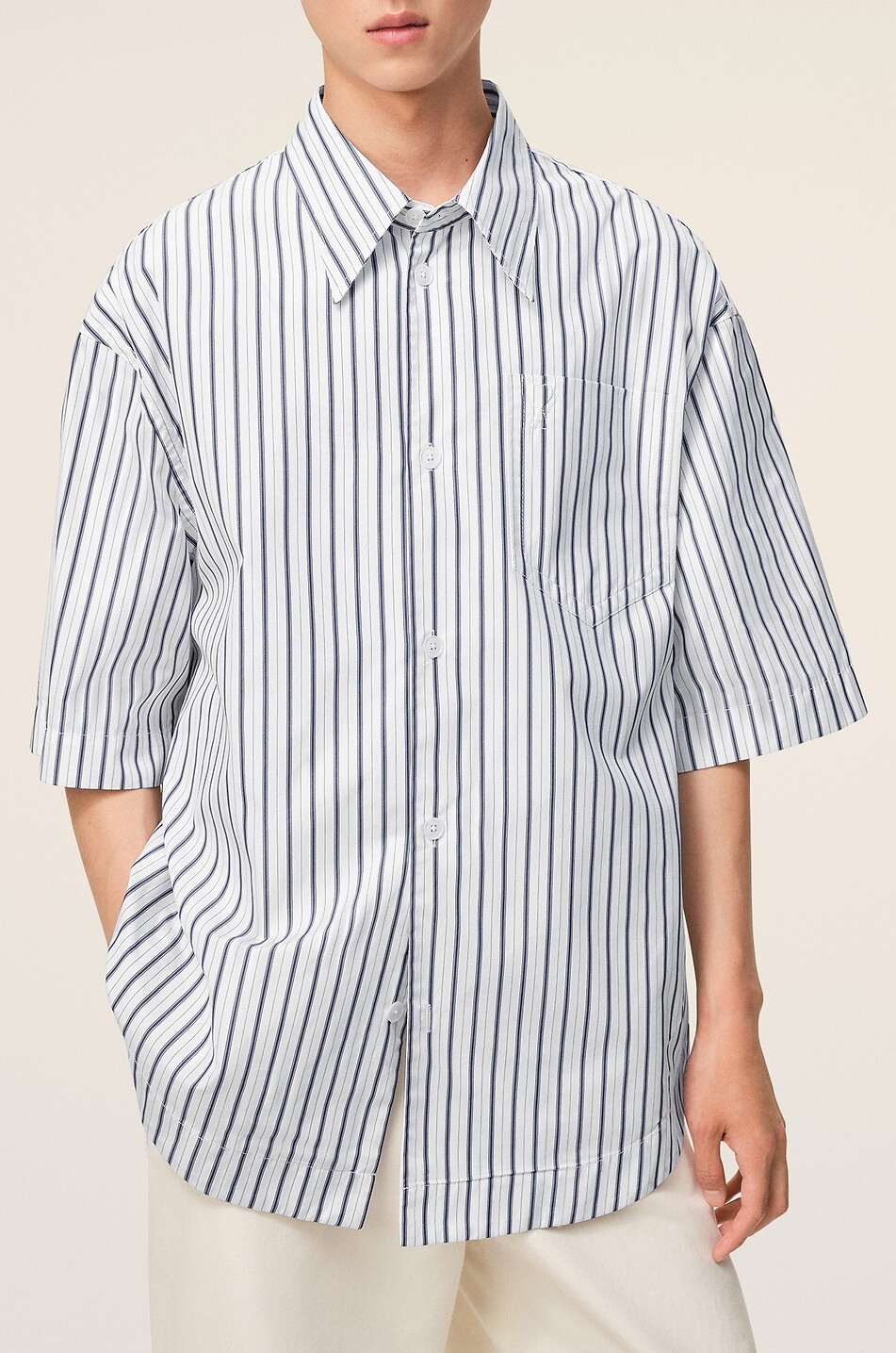 AMI Ami De Coeur striped cotton poplin oversized shirt Men WHITE 5