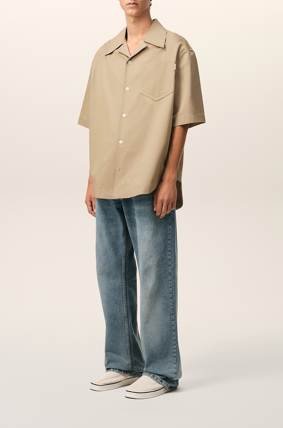 AMI Chemise ample à manches courtes en gabardine de coton Homme BEIGE 2