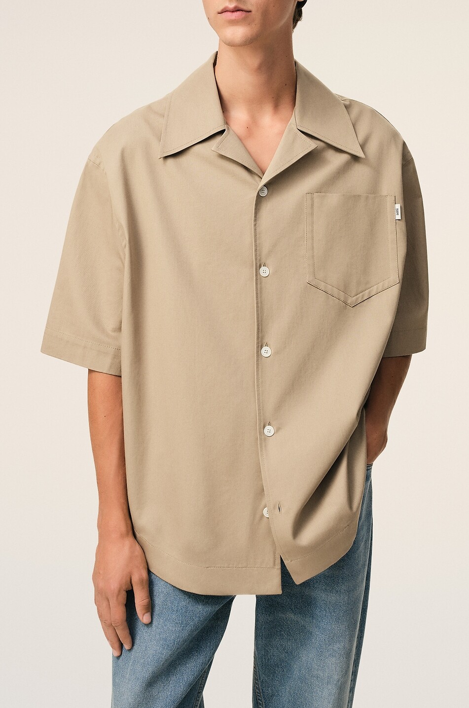 AMI Chemise ample à manches courtes en gabardine de coton Homme BEIGE 4