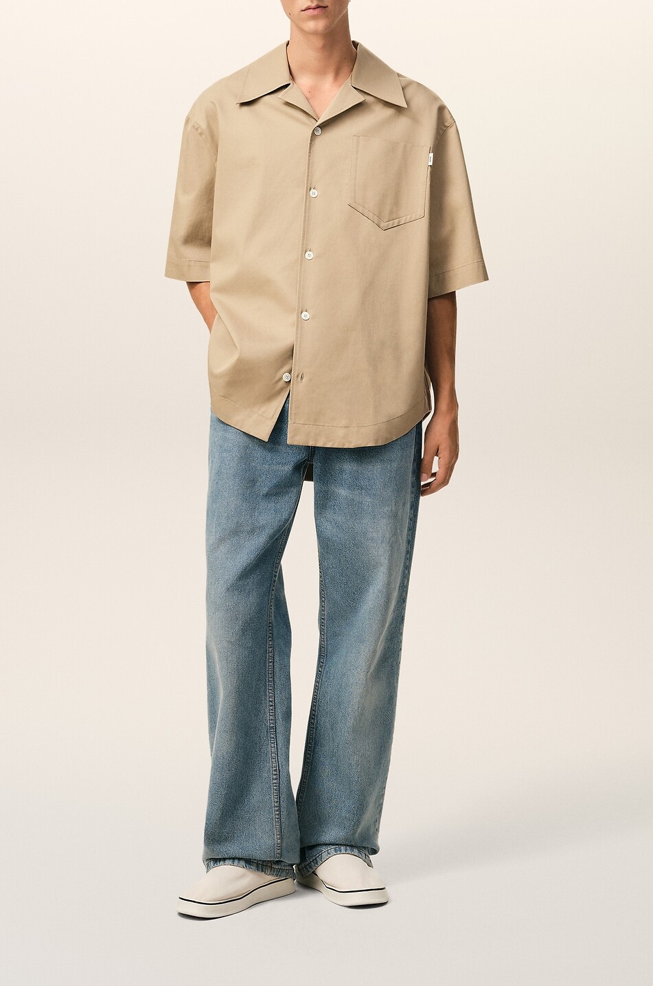 AMI Chemise ample à manches courtes en gabardine de coton Homme BEIGE 6