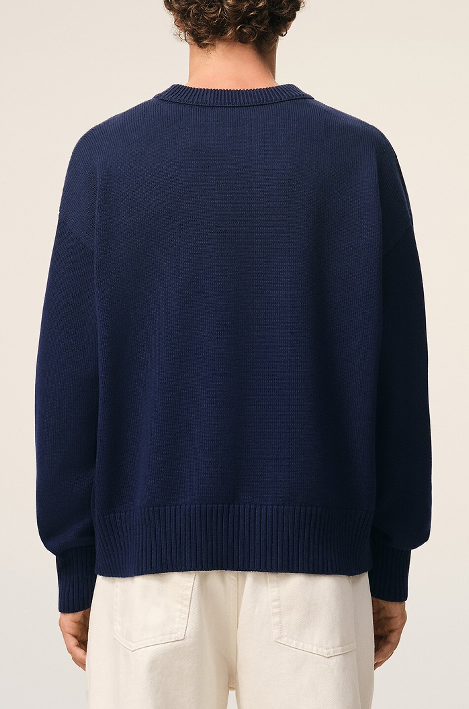AMI Pull à col rond en laine et coton Ami De Coeur Homme BLEU FONCE 5