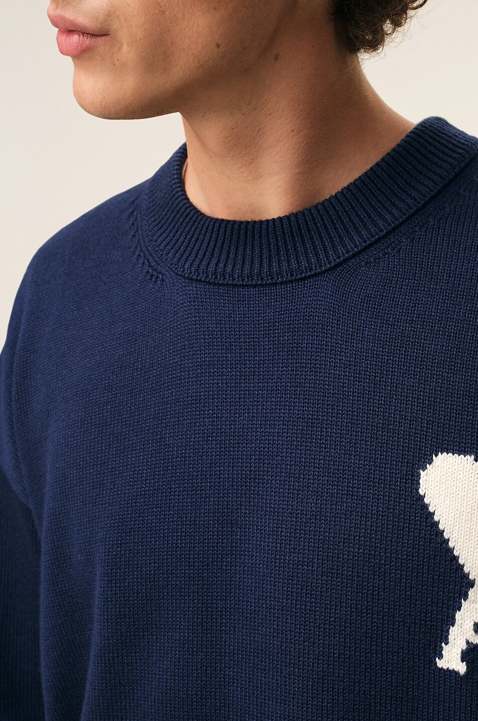 AMI Pull à col rond en laine et coton Ami De Coeur Homme BLEU FONCE 6