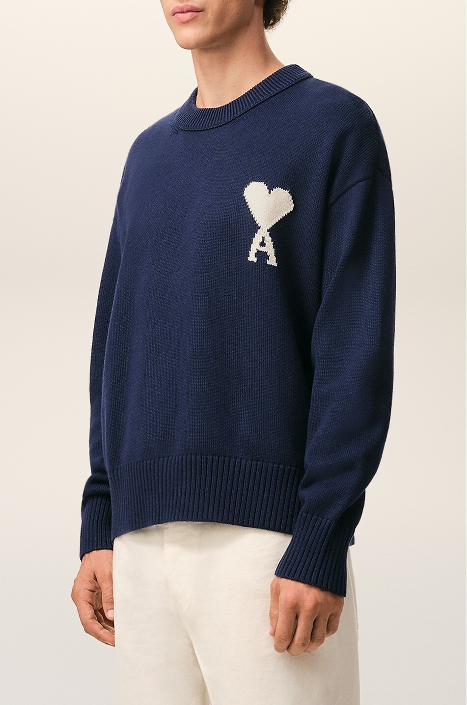 AMI Pull à col rond en laine et coton Ami De Coeur Homme BLEU FONCE 7
