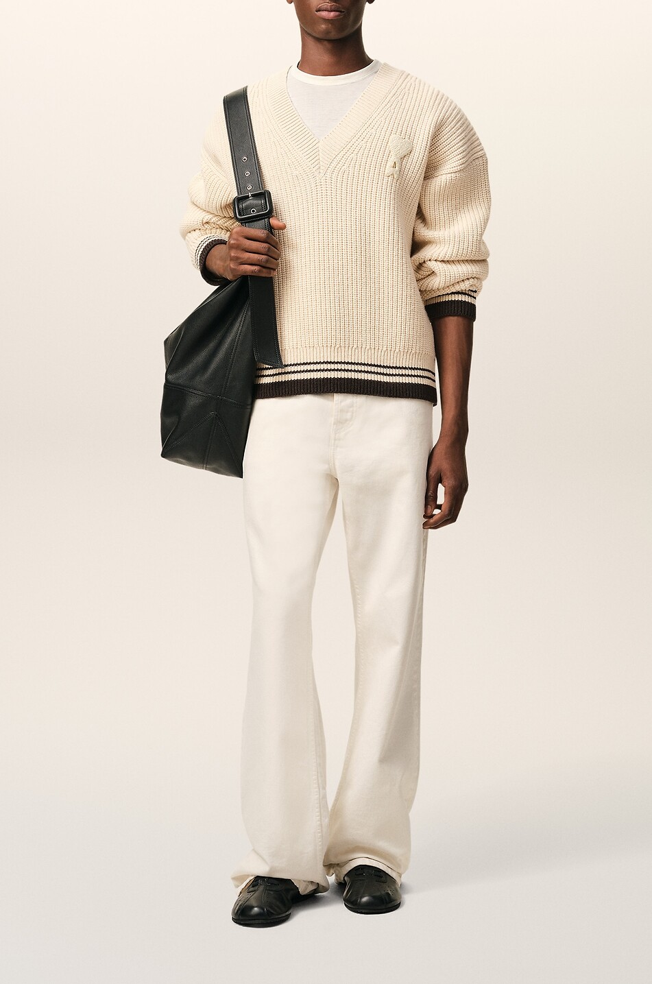 AMI Ami De Coeur wool and cotton V-neck jumper Men EGGSHELL 2