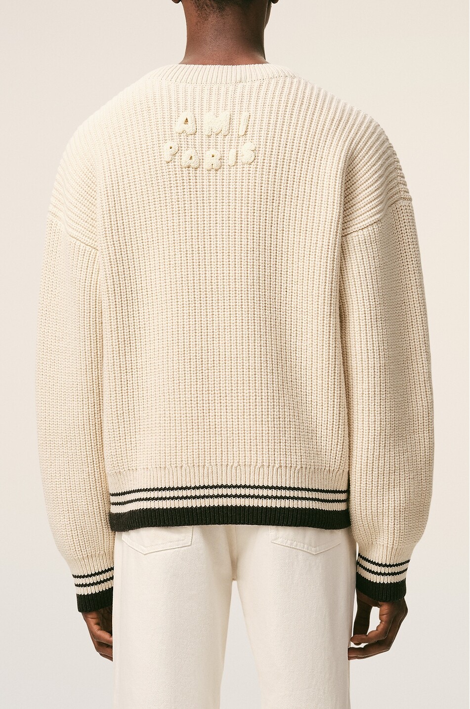 AMI Ami De Coeur wool and cotton V-neck jumper Men EGGSHELL 3