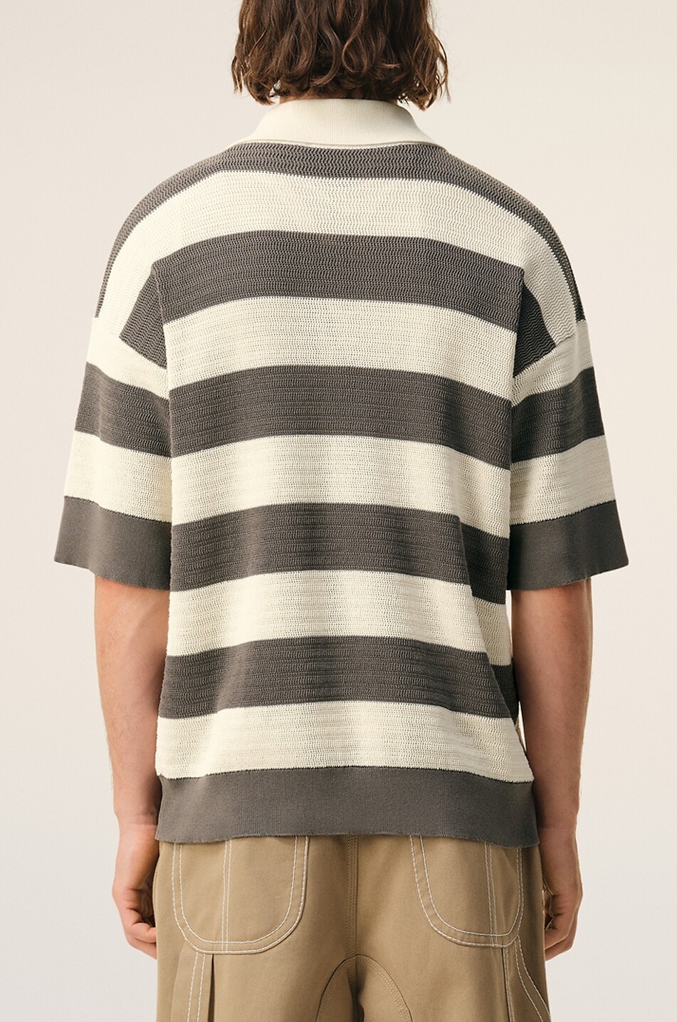 AMI Gestreiftes Polo aus durchbrochenem Baumwollstrick Ami De Coeur Herren MITTELGRAU 3