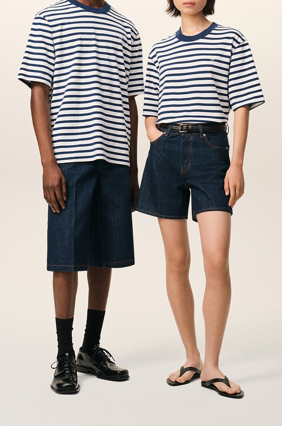 AMI T-shirt à col rond rayé en coton Ami De Coeur Homme BLEU FONCE 2