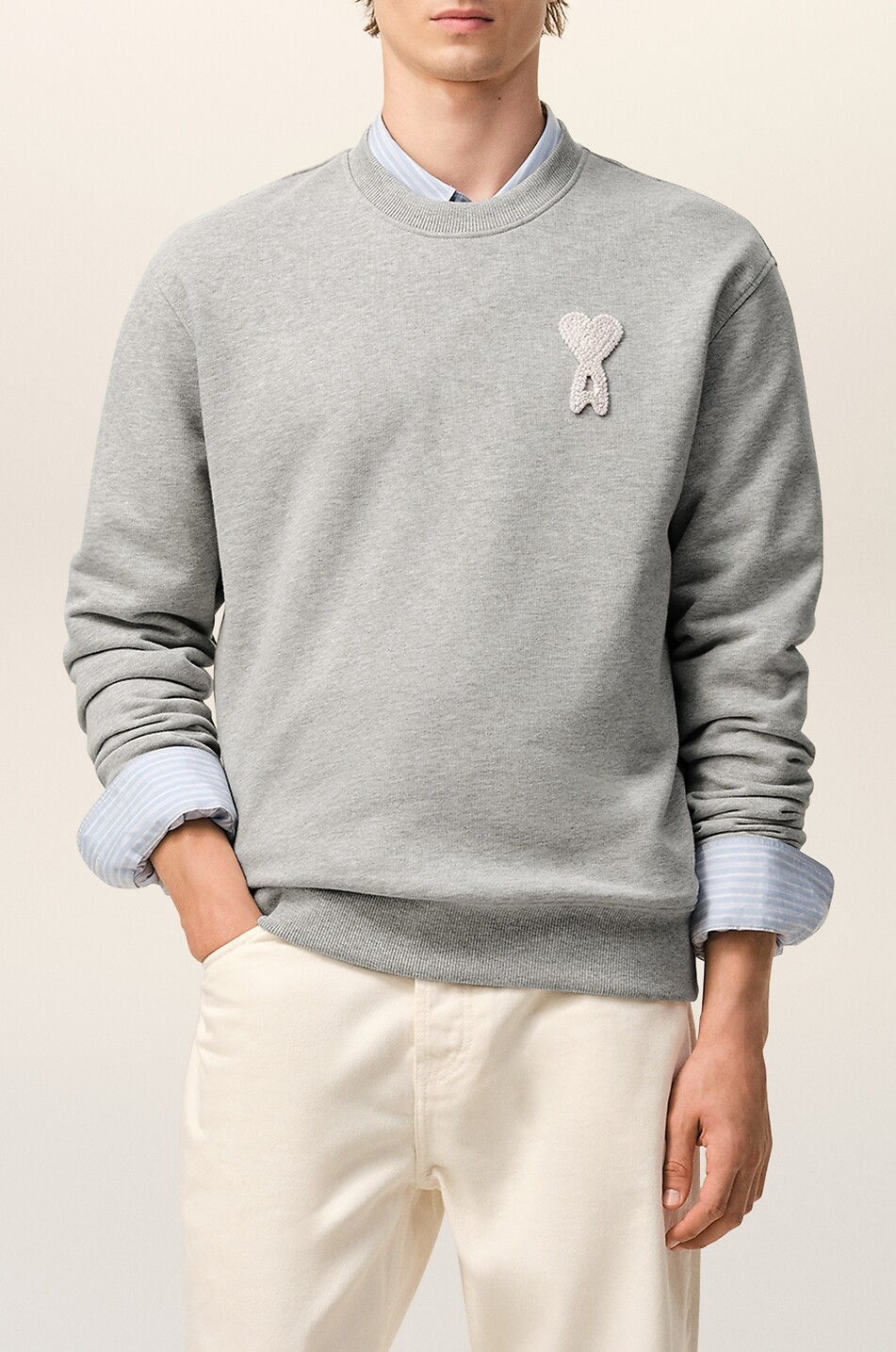 AMI Ami De Coeur cotton crewneck sweatshirt Men LIGHT GREY 2