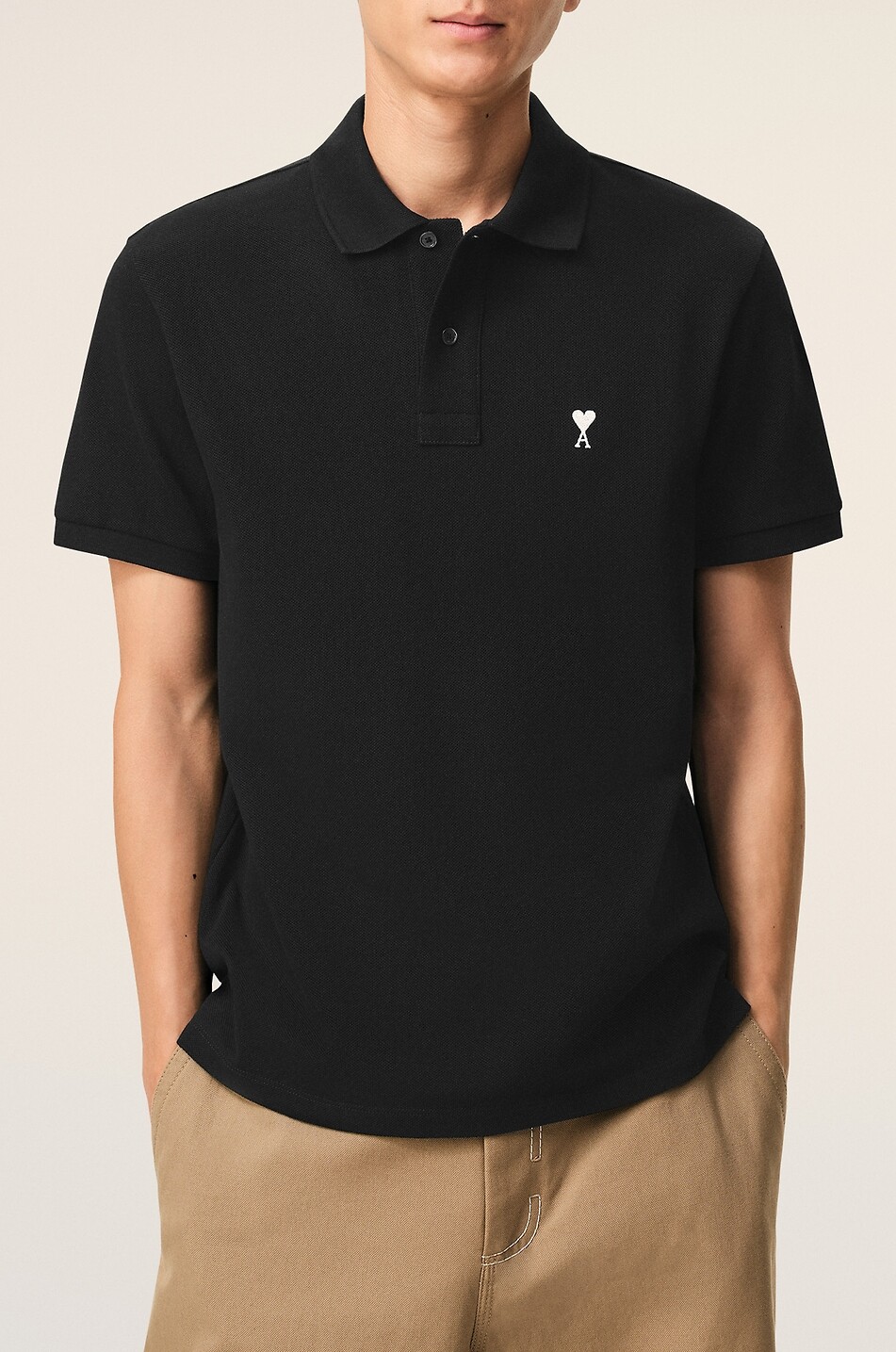 AMI Ami de Cœur embroidered cotton short-sleeved polo shirt Men BLACK 2