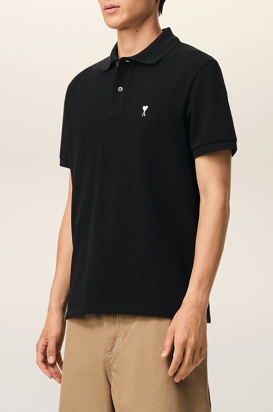 AMI Ami de Cœur embroidered cotton short-sleeved polo shirt Men BLACK 4