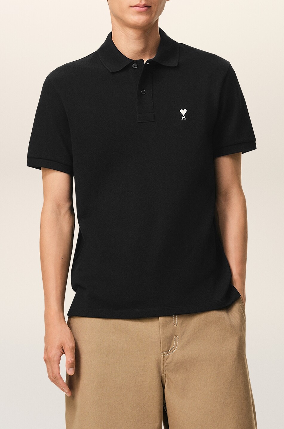 AMI Ami de Cœur embroidered cotton short-sleeved polo shirt Men BLACK 6