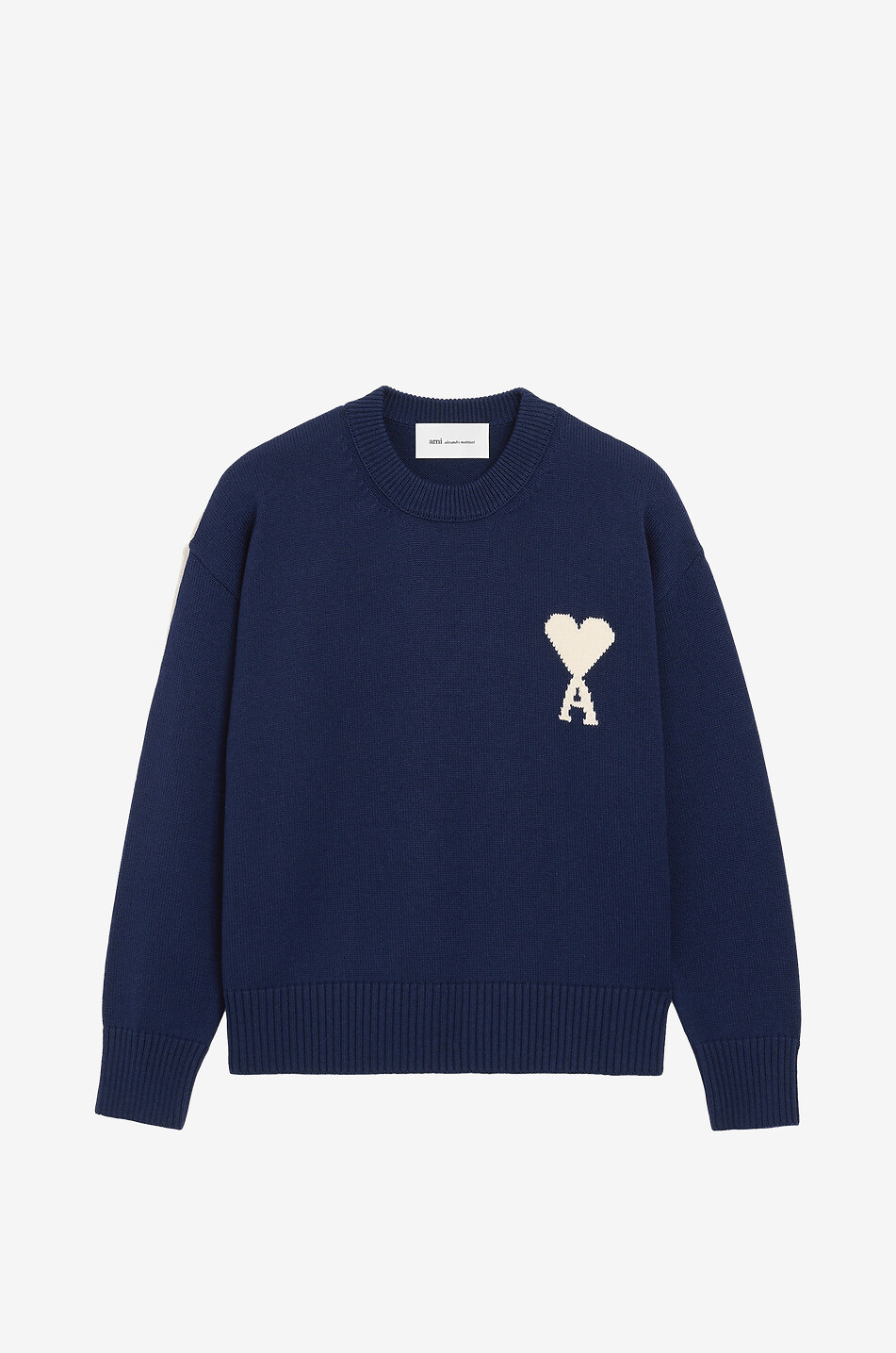 AMI Pull à col rond en laine et coton Ami De Coeur Homme BLEU FONCE 1