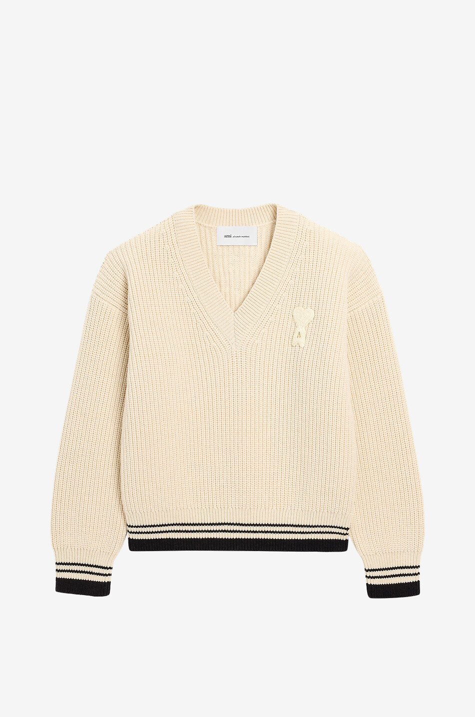 AMI Ami De Coeur wool and cotton V-neck jumper Men EGGSHELL 1