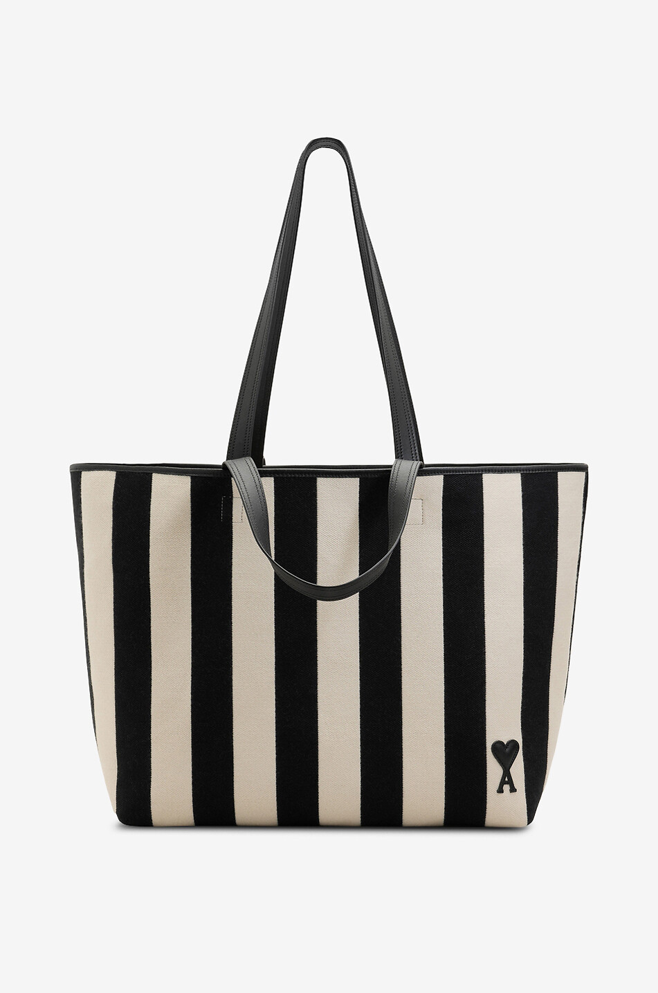 AMI Sac cabas rayé en toile de coton Ami De Coeur Homme NOIR 1