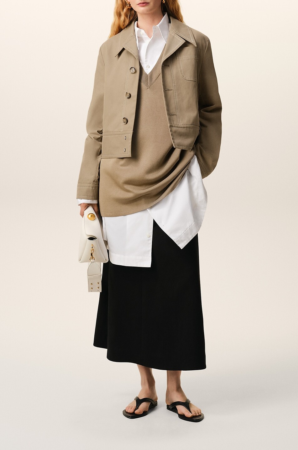 AMI Lightweight cotton gabardine jacket with contrast topstitching Women BEIGE 2