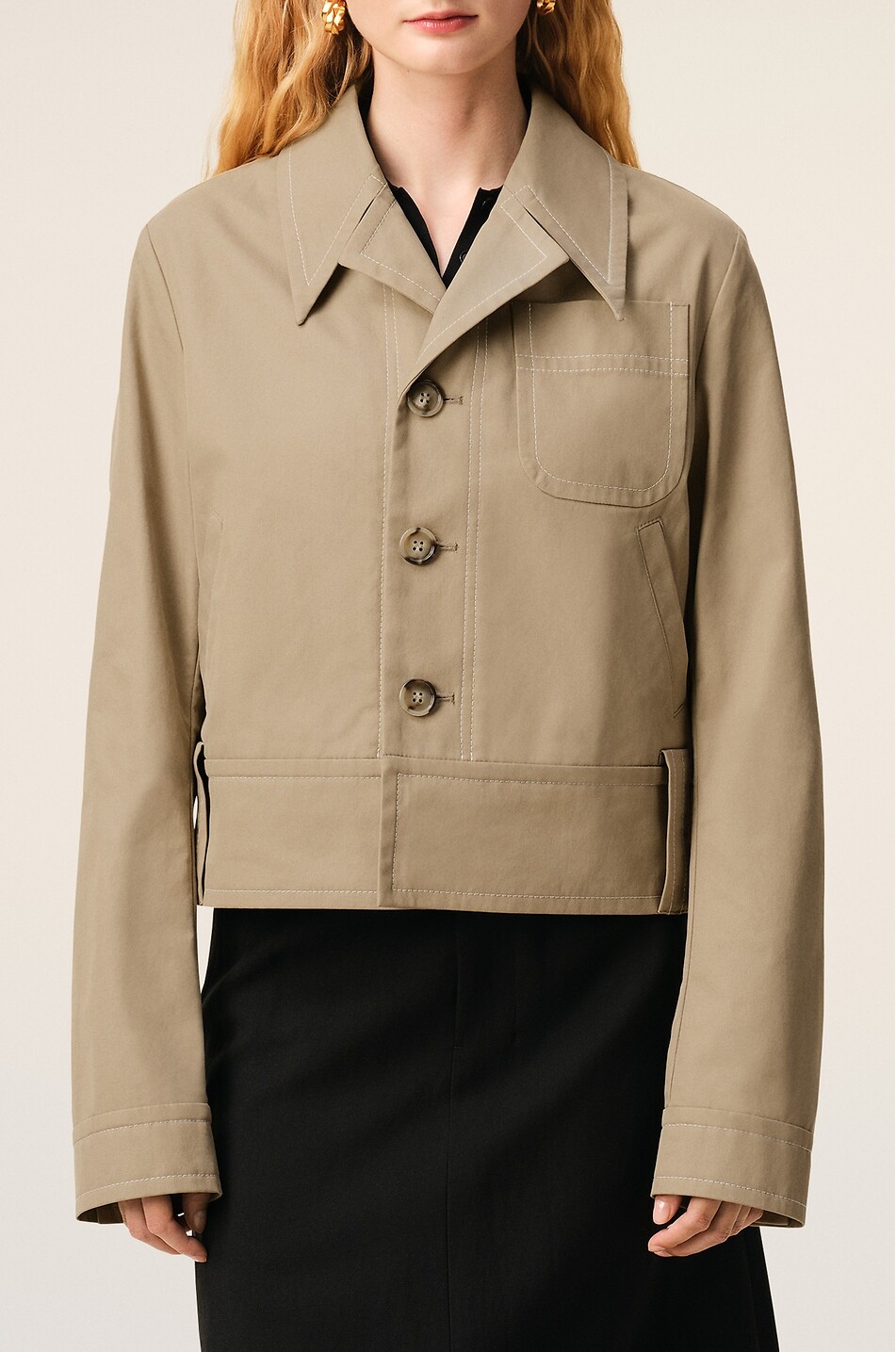 AMI Lightweight cotton gabardine jacket with contrast topstitching Women BEIGE 4