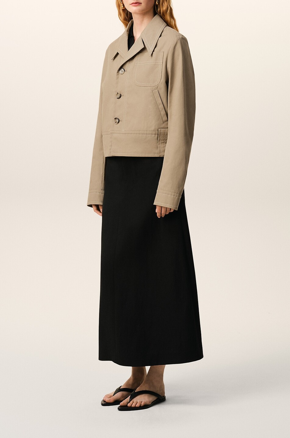 AMI Lightweight cotton gabardine jacket with contrast topstitching Women BEIGE 6