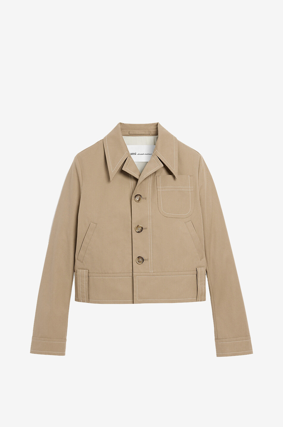 AMI Lightweight cotton gabardine jacket with contrast topstitching Women BEIGE 1
