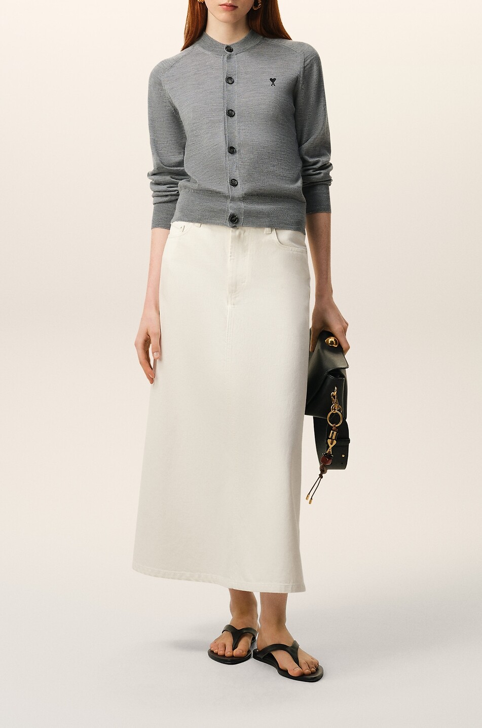 AMI Cardigan mit Rundhalsausschnitt aus Wolle Ami De Coeur Damen GRAU 2