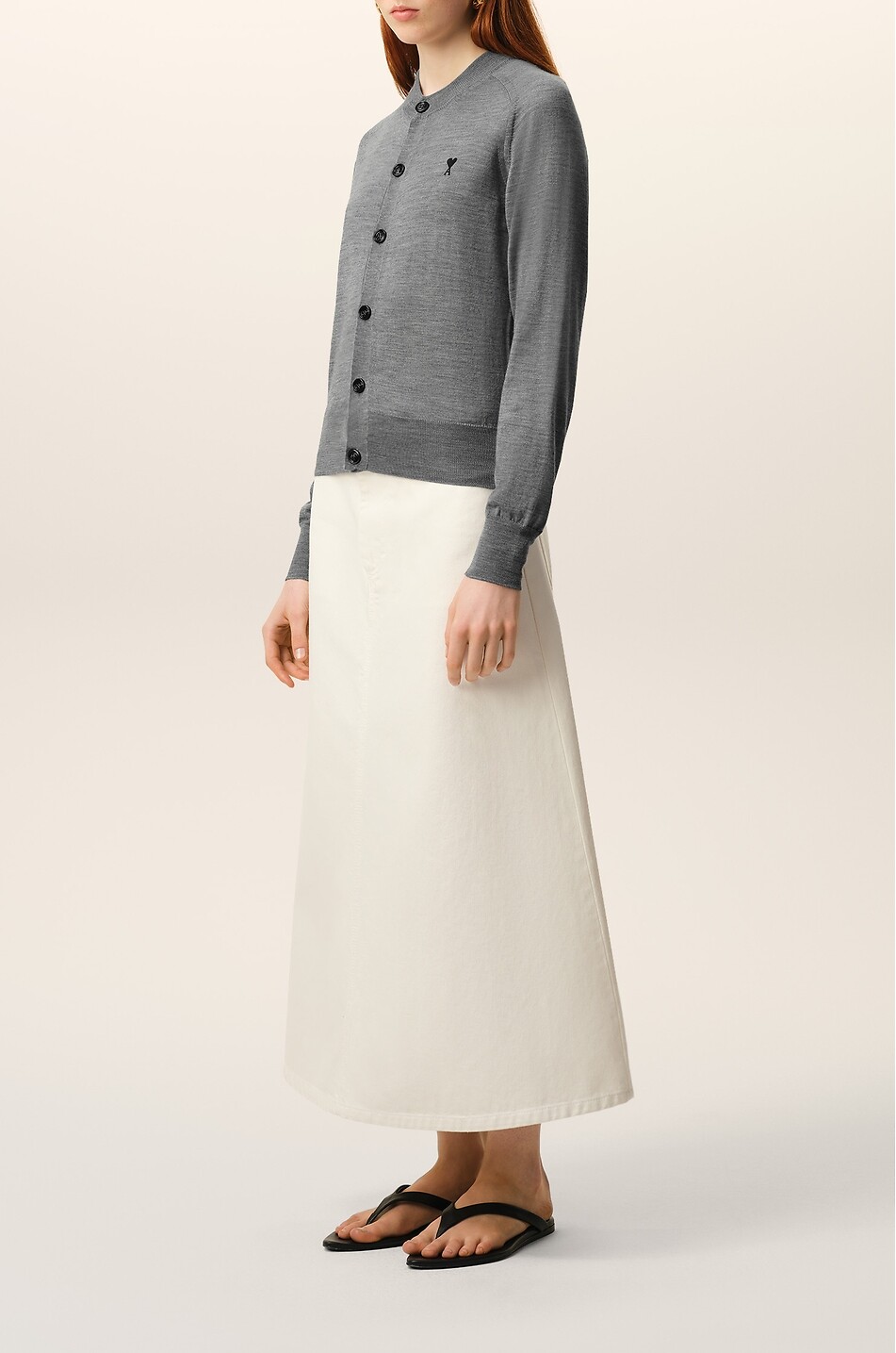 AMI Cardigan mit Rundhalsausschnitt aus Wolle Ami De Coeur Damen GRAU 6