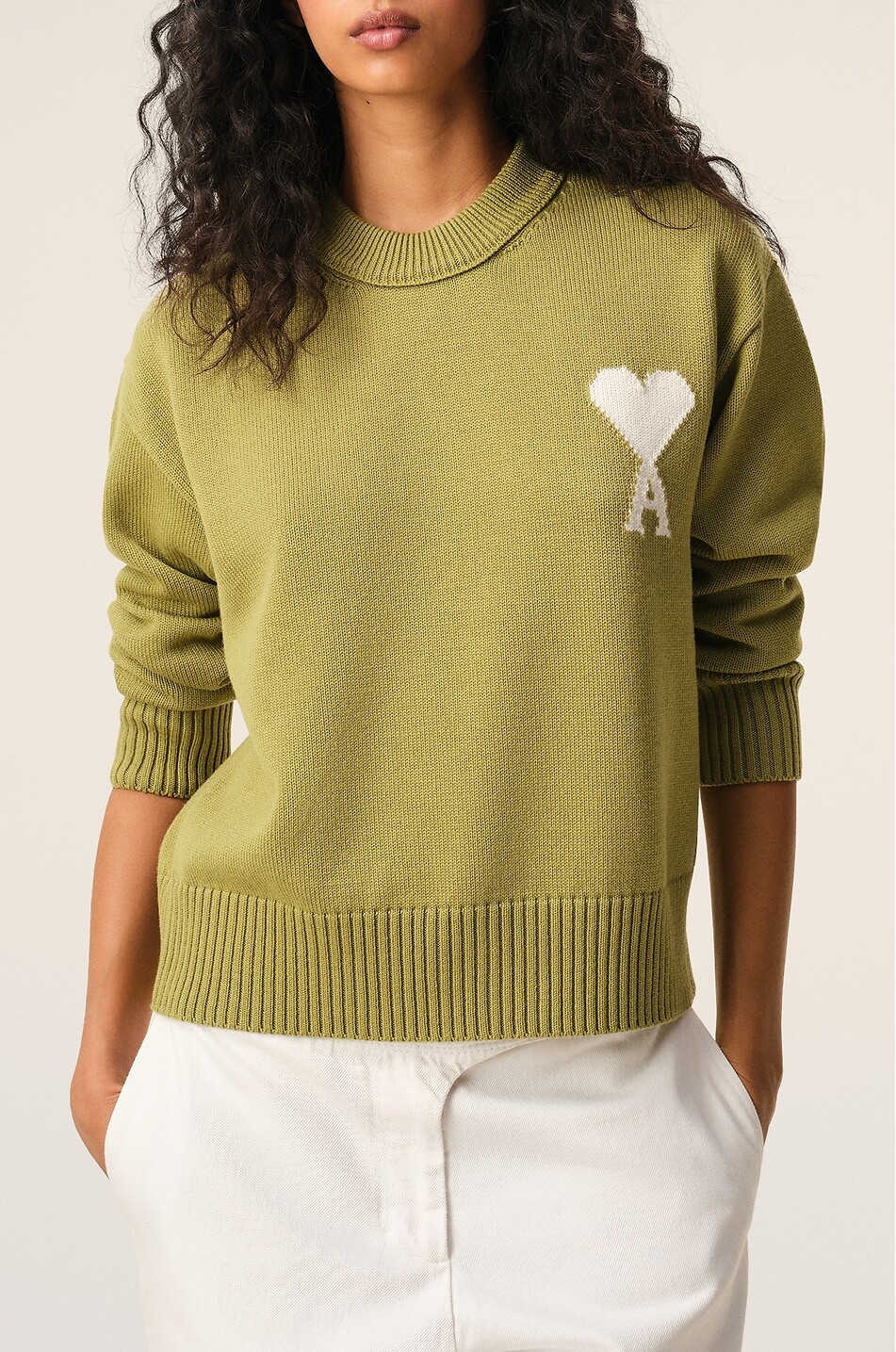 AMI Ami De Coeur blended wool cotton crew neck jumper Women GREEN 6