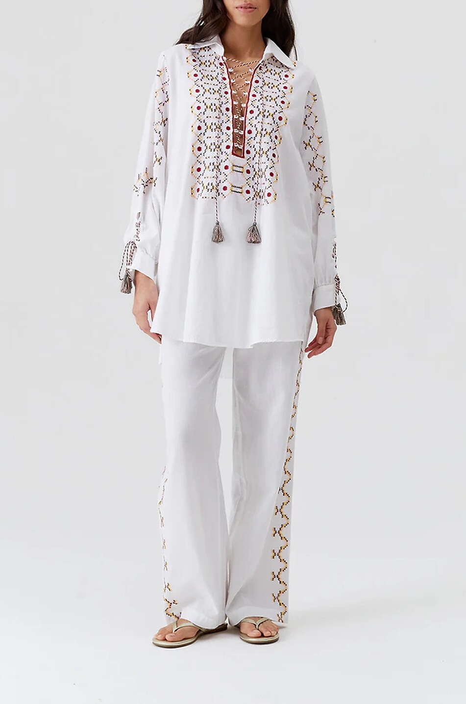 MELISSA ODABASH Tamsin embroidered cotton and linen oversized blouse Women WHITE 2