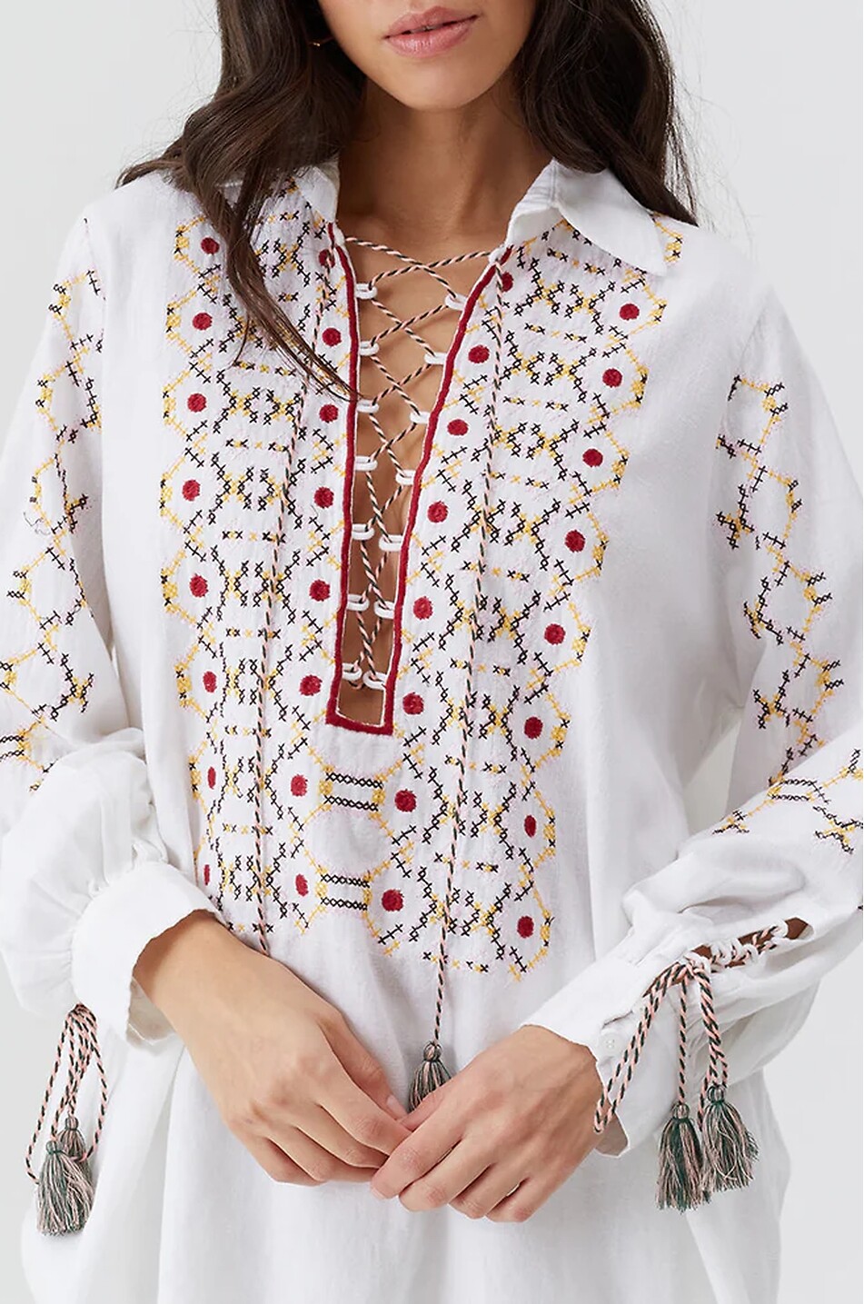 MELISSA ODABASH Tamsin embroidered cotton and linen oversized blouse Women WHITE 4