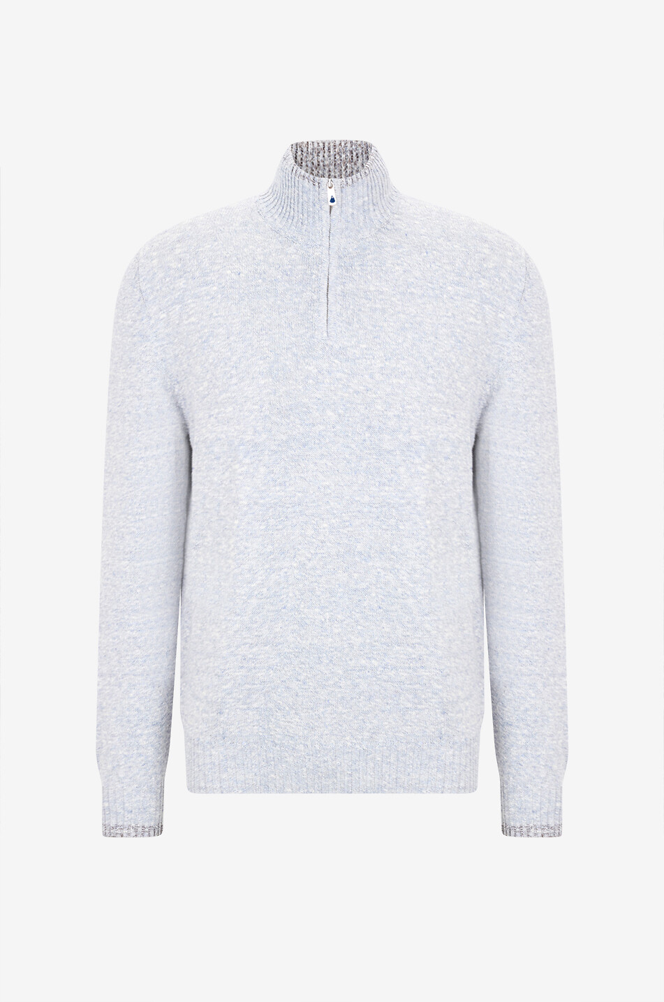 FEDELI Pull à col montant zippé en lin coton et soie Favonio Homme BLEU CLAIR 1