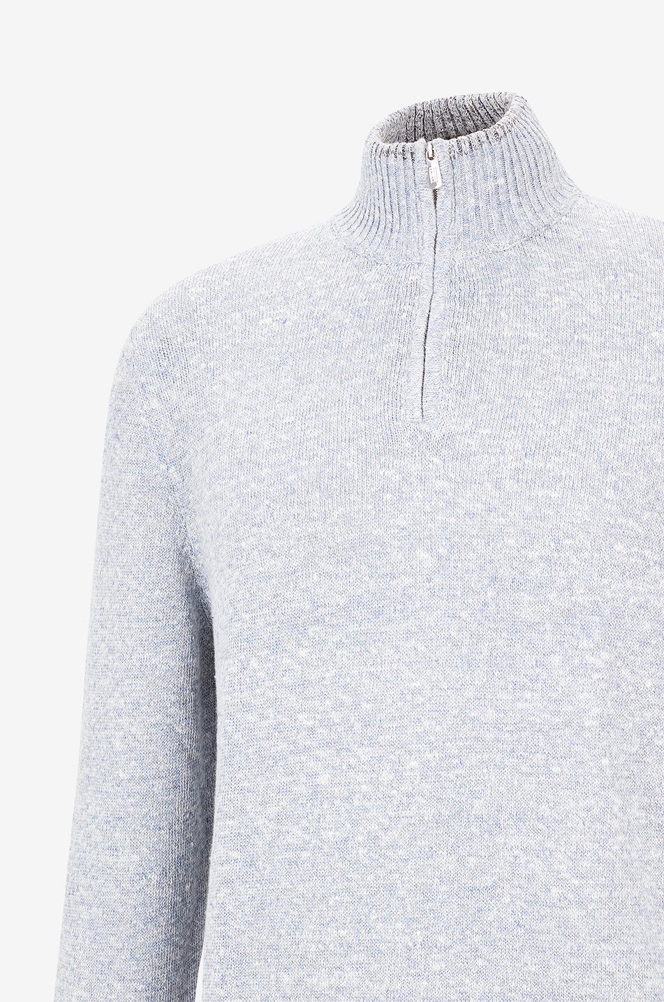 FEDELI Pull à col montant zippé en lin coton et soie Favonio Homme BLEU CLAIR 3