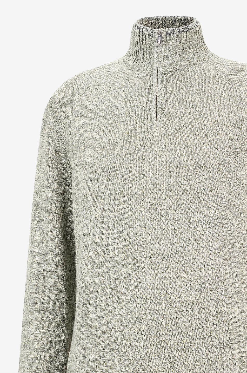 FEDELI Pull à col montant zippé en lin coton et soie Favonio Homme VERT MOYEN 3