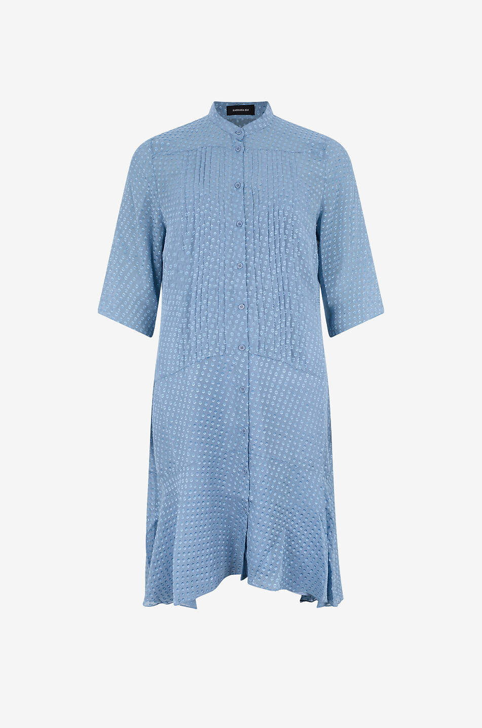 Short silk polka dot Mao collar shirt dress