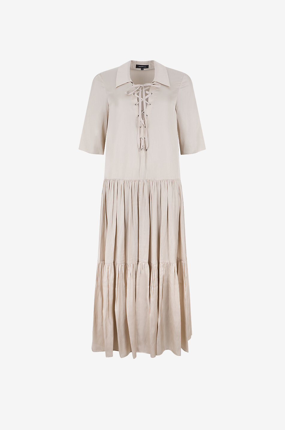 BARBARA BUI Long-sleeved satin shirt-collar flared maxi dress Women Light beige 1
