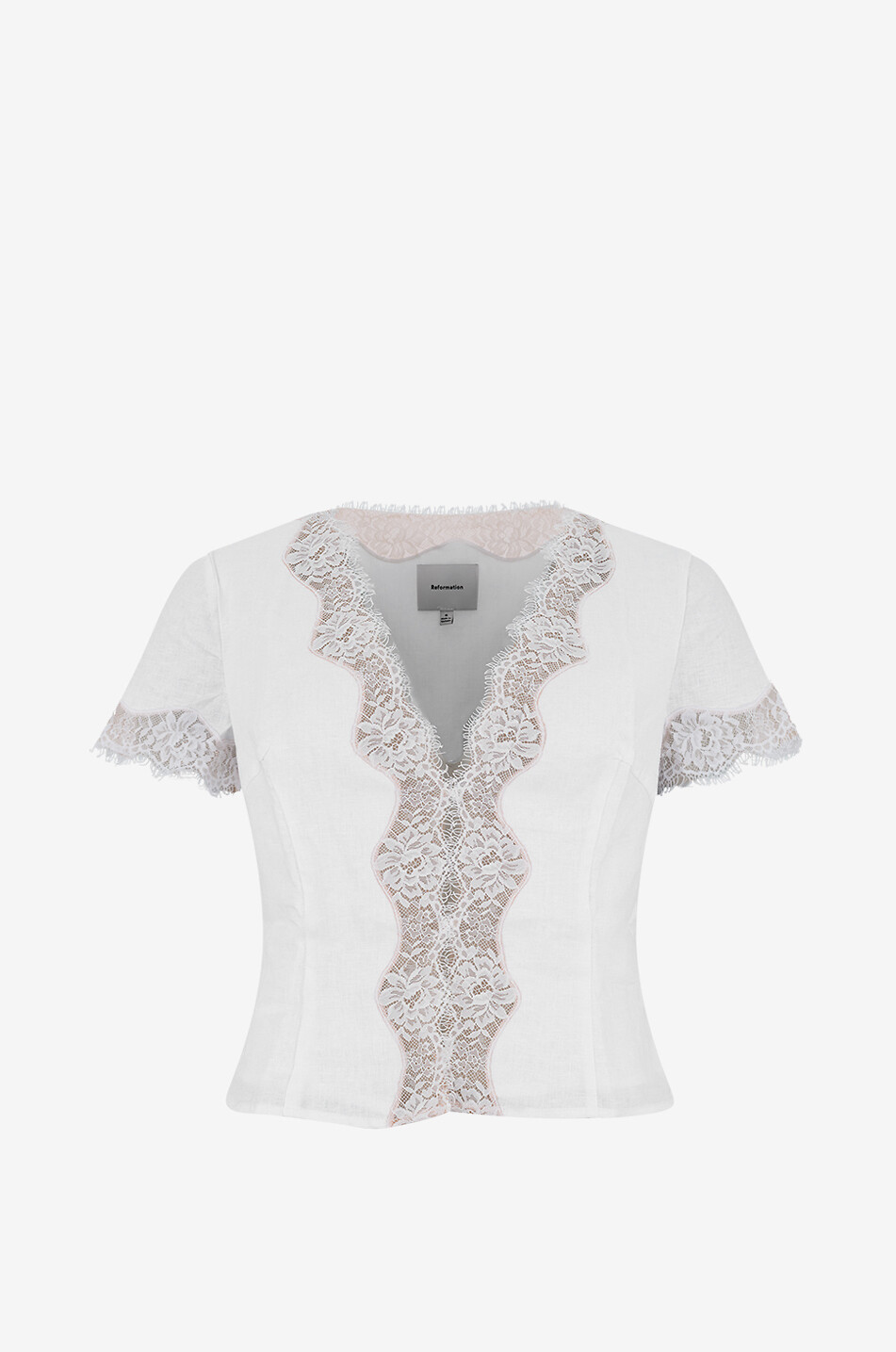 REFORMATION Top mit V-Ausschnitt aus Leinen mit Spitzenbesatz Brynn Damen WEISS 1