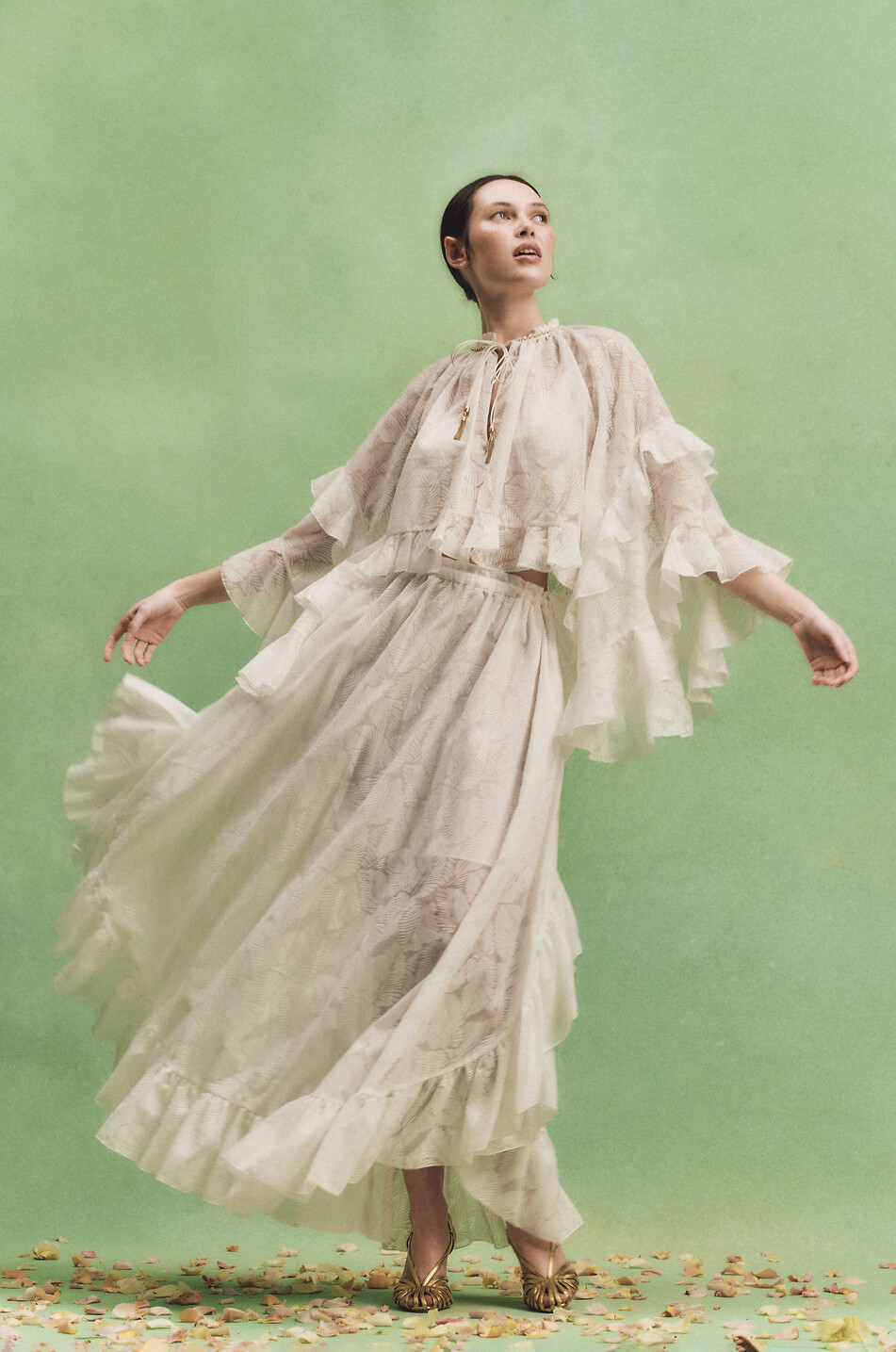 ZIMMERMANN Daylight Ruffle asymmetric leaf-patterned voile skirt Women EGGSHELL 3