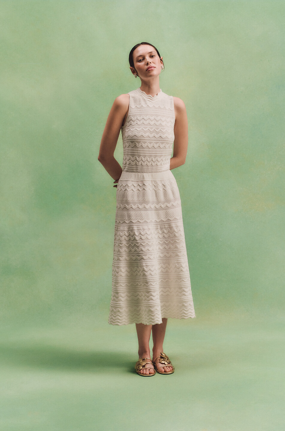 MOLLI Cécilia flared cotton knit midi dress Women EGGSHELL 3